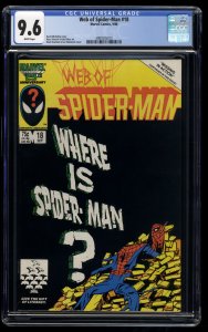 Web of Spider-Man #18 CGC NM+ 9.6 White Pages 1st Cameo Eddie Brock!