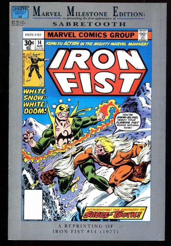 MARVEL MILESTONE EDITION: IRON FIST #14-FIRST SABRETOOTH-1992