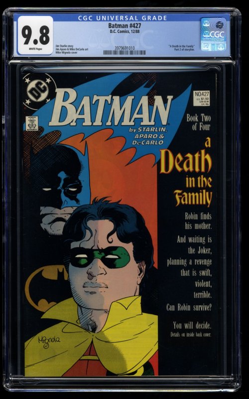 Batman #427 CGC NM/M 9.8 White Pages Death in the Family Part Two!