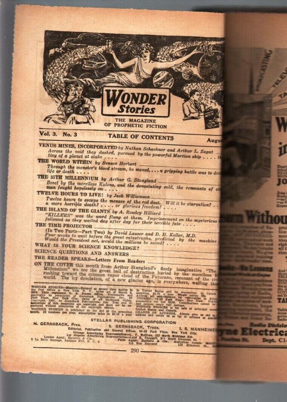 WONDER STORIES 1931 AUG-BARGAIN-SCI FI PULP FR