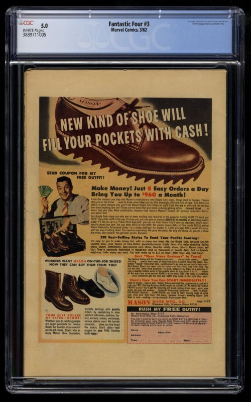 Fantastic Four #3 CGC VG/FN 5.0 White Pages
