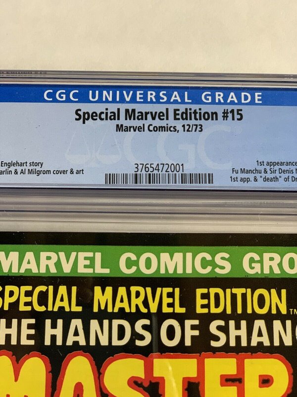 Special Marvel Edition 15 Cgc 9.8 Ow/w Pages 1st Shang Chi Bronze Age