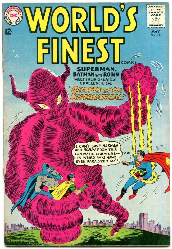 WORLDS FINEST #133 1963-BEAST COVER-BATMAN-SUPERMAN VG