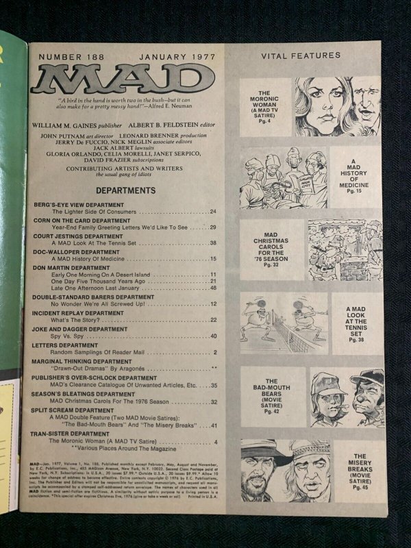 1976 MAD Magazine #188 FN 6.0 Alfred E Neuman / Bionic Woman Parody