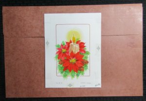 MERRY CHRISTMAS Poinsettias with Single Candle 7.5x10 Greeting Card Art #X7028