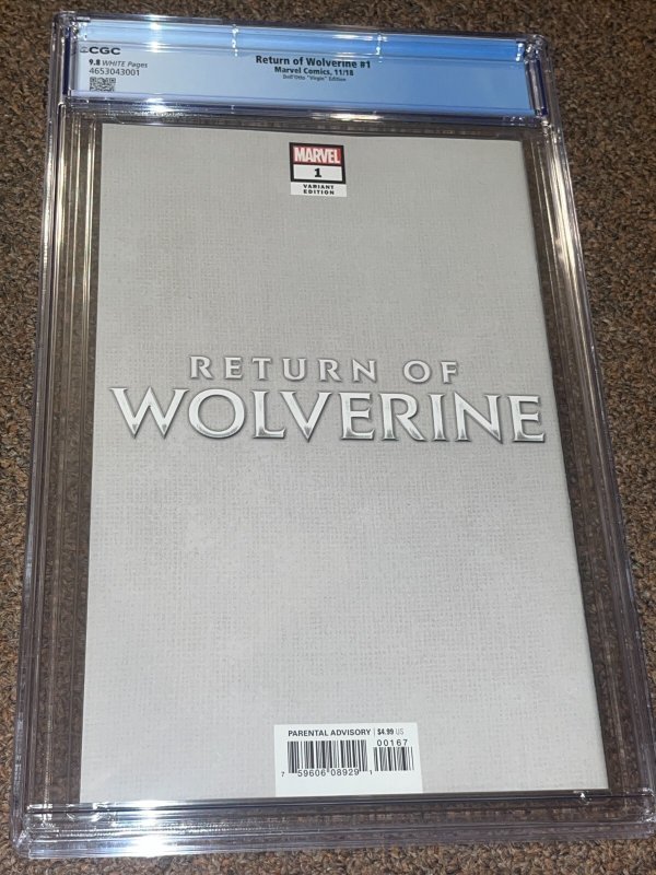 Return of Wolverine 1 (2018) Gabrielle Dell Otto Virgin Variant, CGC Graded 9.8
