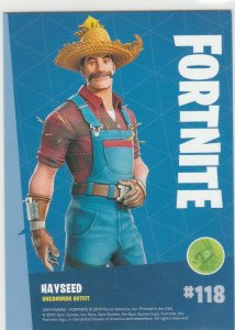 Fortnite Hayseed 118 Uncommon Outfit Panini 2019 trading card series 1