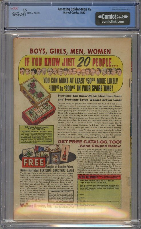 AMAZING SPIDER-MAN #5 CGC 3.5 1ST DOCTOR DOOM CROSSOVER