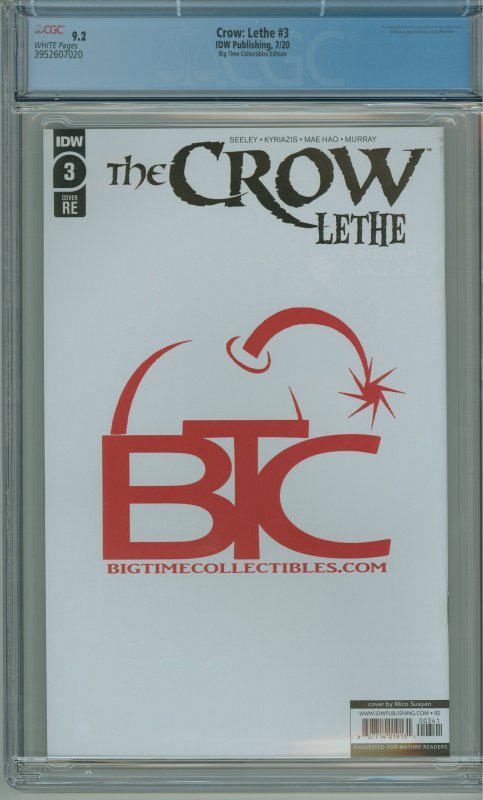 Crow: Lethe #3 Big Time Collectibles Edition! CGC 9.2!