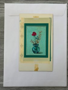 THANK YOU NOTE Single Red Rose in Vase 5x8 Greeting Card Art T19021