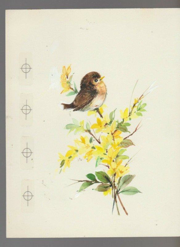 TO DAUGHTER Bird on Branch w/ Yellow Flowers 6.5x8.5 Greeting Card Art #E2858