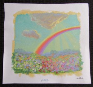 EASTER Clouds & Rainbow over Flower Patch 11.5x10.5 Greeting Card Art #E3076