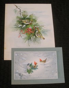 MERRY CHRISTMAS Birds on Branch in Mailbox 2pcs 6x7 Greeting Card Art #D13
