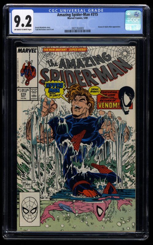 Amazing Spider-Man #315 CGC NM- 9.2 Off White to White 2nd Venom! McFarlane!