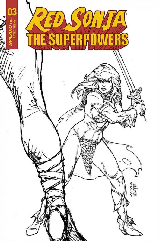 Red Sonja The Superpowers #3 Linsner 1:10 B&W Variant (Dynamite, 2021) NM
