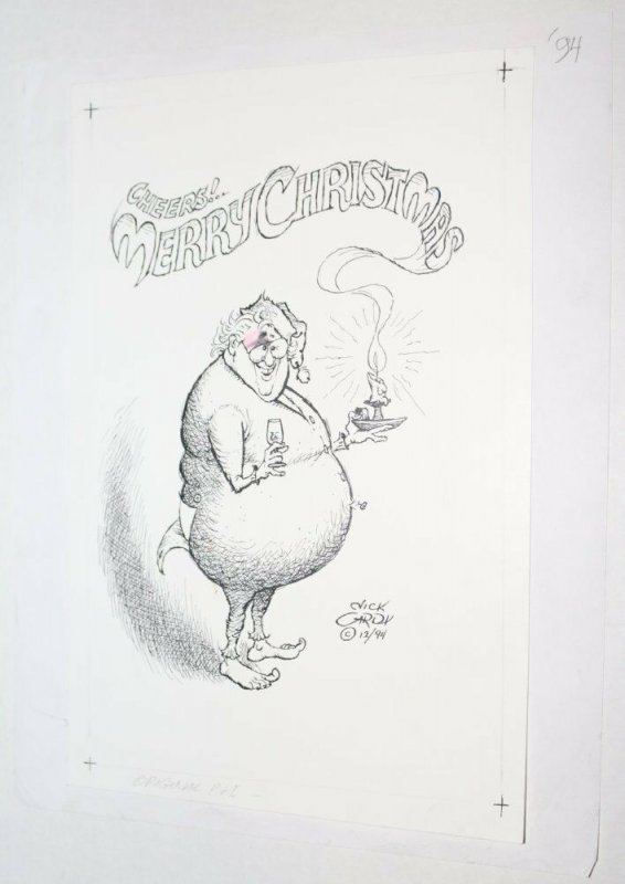 Nick Cardy Self Portrait Christmas Card Pencil & Ink Art - art by Nick Cardy