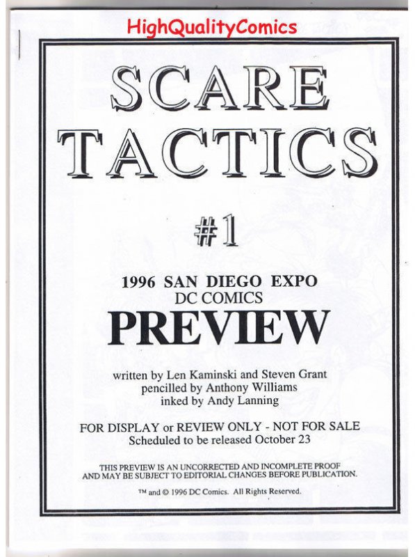 SCARE TACTICS #1 Black and White Promo, 1996, VF/NM, Preview, more in store