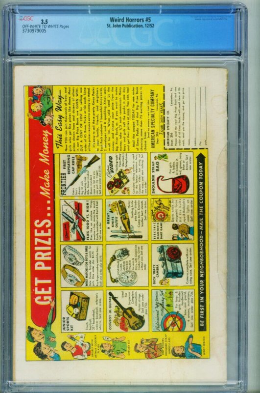 WEIRD HORRORS #5 CGC 3.5 Pre-code horror-1952-ST JOHN-RARE-3730979005 