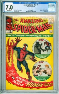 Amazing Spider-Man #8 (1964) CGC 7.0! OW Pages! 1st App of the Living Brain!