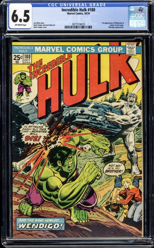 The Incredible Hulk #180 (1974) CGC Graded 6.5 - 1st Cameo App. of Wolverine!