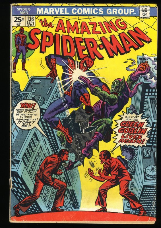 Amazing Spider-Man #136 VG+ 4.5 Classic Green Goblin Cover! Romita Cover!