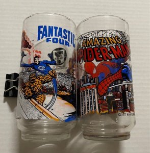 Amazing Spider-man & Fantastic Four 7-11 Glasses 1977 Marvel