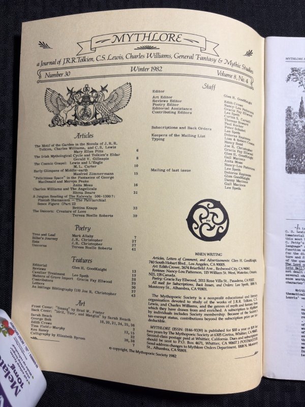 1982 MYTHLORE (Tolkien C.S. Lewis Journal) Fanzine #30 FN+ 6.5 The Kalevala