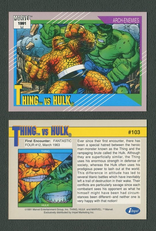 1991 Marvel Comics II  Card  #103 ( Thing vs Hulk )  MINT