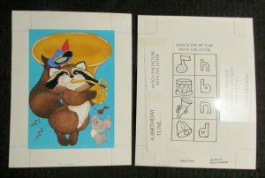HAPPY BIRTHDAY Racoon Playing Tuba & Mouse 2pcs 7x9 Greeting Card Art #2006