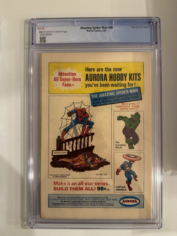 AMAZING SPIDER-MAN #46 CGC 8.0 MARVEL  1ST SHOCKER APPEARANCE (1967)