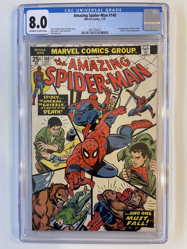 Amazing Spider-Man #140 CGC 8.0 1975 1st App Gloria Grant. Jackal & Grizzly App