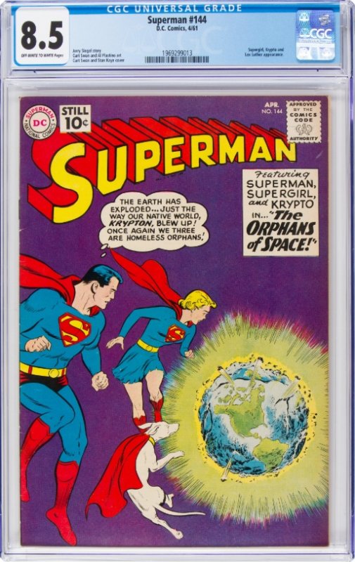 Superman #144 (DC, 1961) CGC VF+ 8.5 Off-white to white pages.