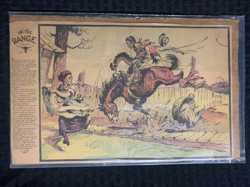 ON THE RANGE by Fred Harmon 12.5x8 Western Cartoon Clipped Strip VG+ 4.5