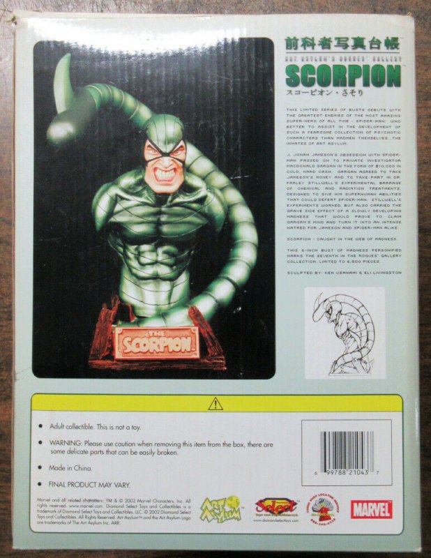 Scorpion Spider-Man Art Asylum Rogue's Gallery Bust Figure Spiderman Japan Rare 699788210437