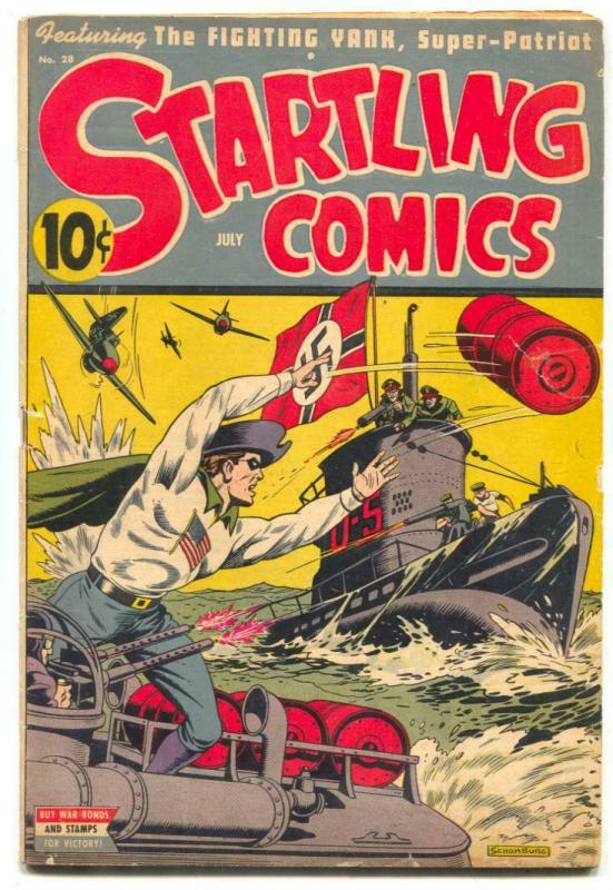 Startling Comics #28 1944- Nedor- Schomburg Nazi cover Pyroman VG+