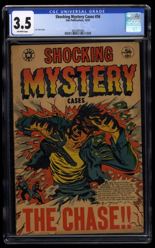 Shocking Mystery Cases #56 CGC VG- 3.5 Off White L.B. Cole Cover!