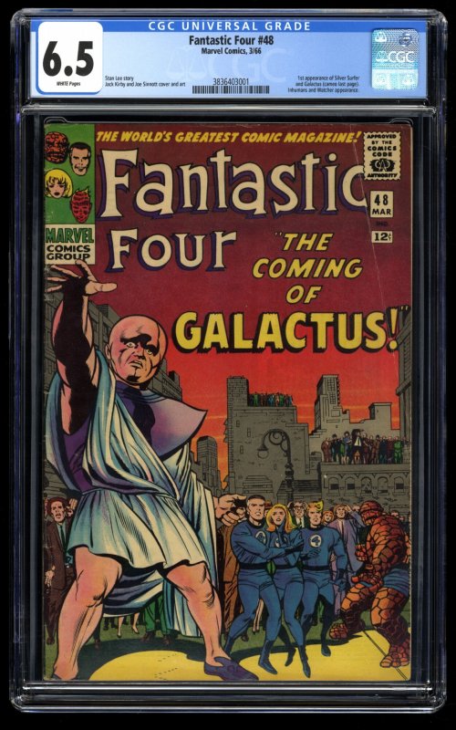 Fantastic Four #48 CGC FN+ 6.5 White Pages 1st Galactus Silver Surfer!