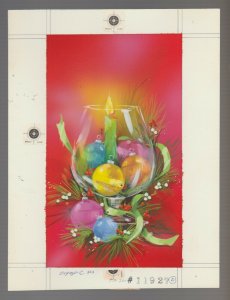 CHRISTMAS Ornaments in Glass with Green Candle 7x9 Greeting Card Art #11927