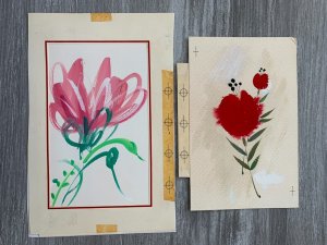 VARIOUS Pink & Red Flowers by Pantelione 6x9.5 Greeting Card Art #nn LOT of 2
