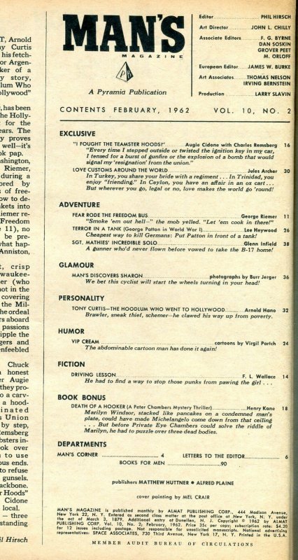 Man's Magazine February 1962- Patton- Basil Gogos- Death of a Hooker VG+