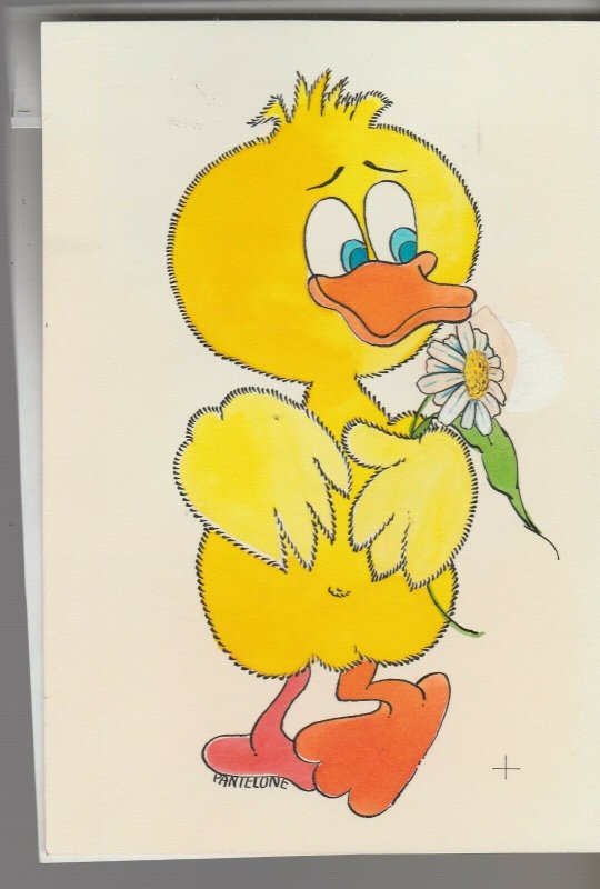 HERE COMES ANOTHER BIRTHDAY Cartoon Duck w/ Flower 5x7 Greeting Card Art #B8501