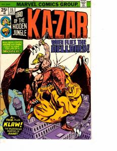 Lot Of 4 Kazar Lord of Hidden Jungle Marvel Comic Books #15 16 19 20  WT15