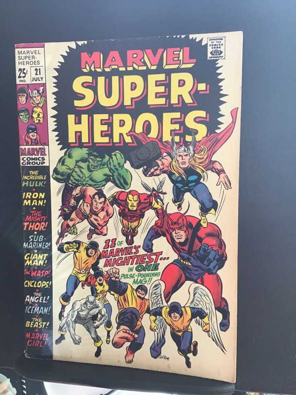 Marvel Super-Heroes #21 (1969) Mid high grade very early avengers:, X-Men FN/VF