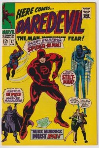 Daredevil #27 (1967) Spider-Man appearance! High grade!