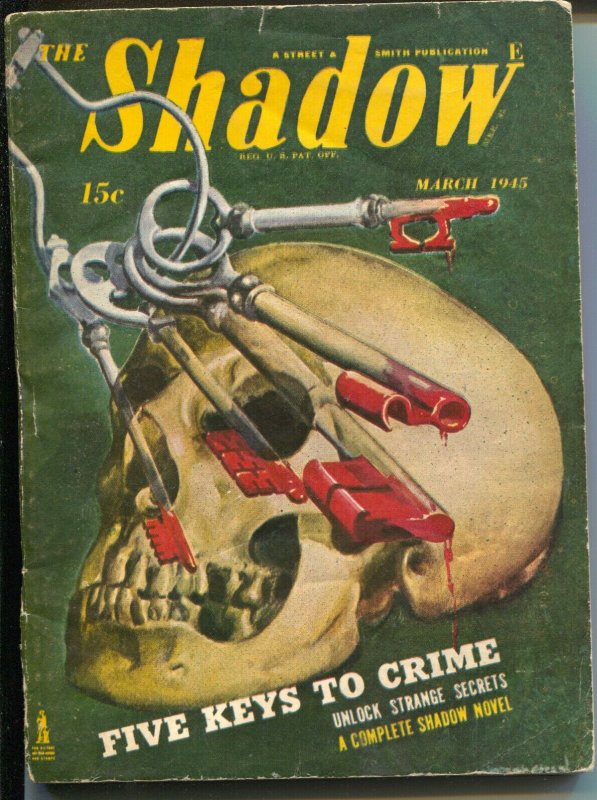 Shadow 3/1945-Street & Smith-Five Keys To crime-hero pulp-skull-VG 