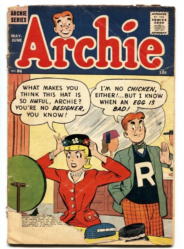 ARCHIE COMICS #86 BETTY & VERONICA comic book 1957 G