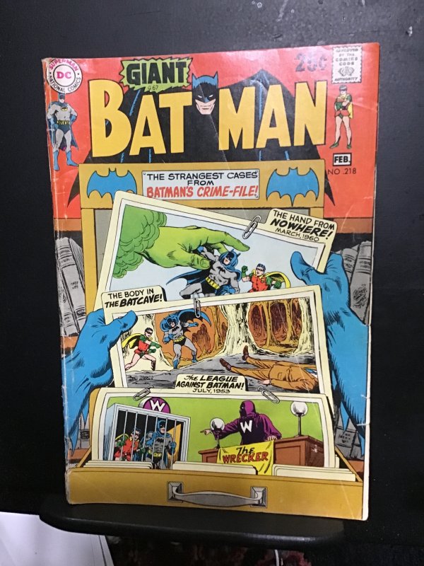 Batman #218 (1970) Mid-grade giant-size Crime Files! FN Wow!