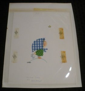 CUTE GIRL Checkered Hankerchief w/ Star & Flowers 7x10 Greeting Card Art #9565