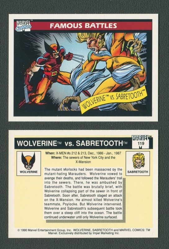 1990 Marvel Comics Card  #119 (Wolverine/Sabretooth) / MINT