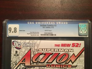 Action Comics # 3 CGC Graded 9.8 DC Comic Book Sketch Cover Superman New 52 JH6